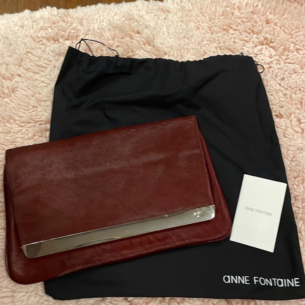 Anne Fontaine Leather Pony Hair Clutch Burgundy
